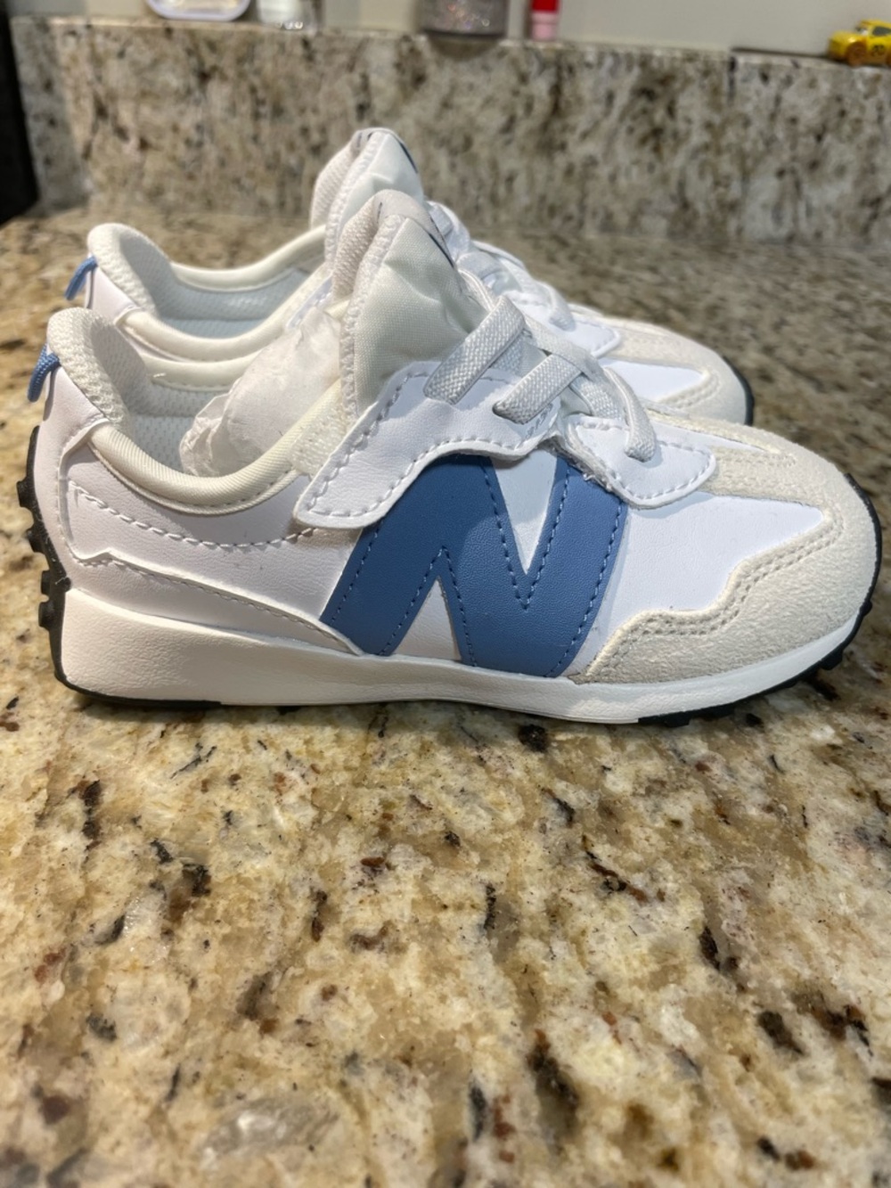 New Balance 327 White Sneakers with Blue Accent for Kids